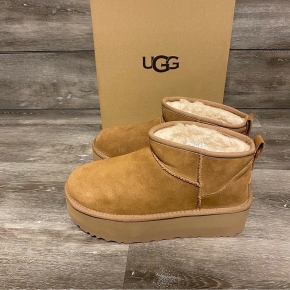 UGG | Classic Ultra Mini Platform Boots In Chestnut Size 9 NEW - Picture 4 of 9